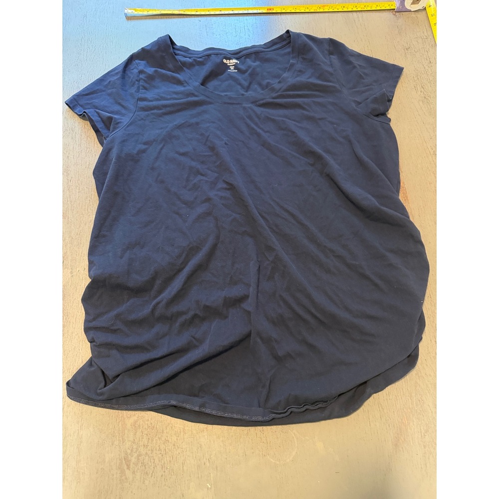 Old Navy Maternity Shirt Women XXL Navy Blue Ruched Side Fitted Short Sleeve Tee